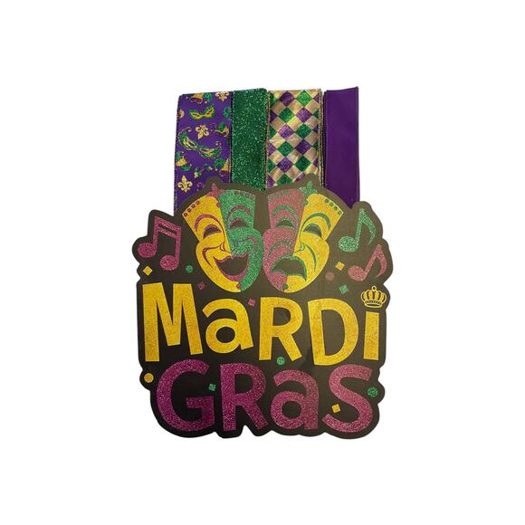 Mardi Gras Wreath Kit Bundle | Glitter Sign & 4 Wired Ribbons | DIY Party Decor - Picture 4 of 4